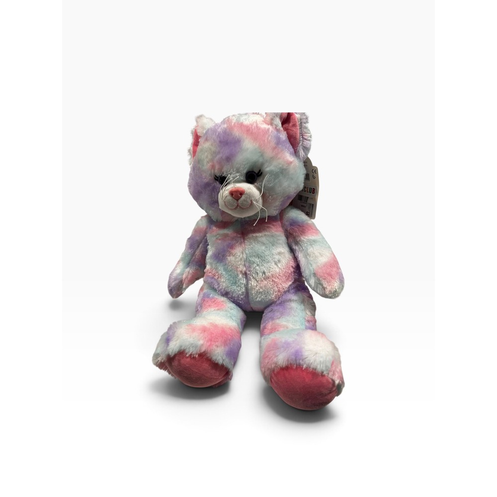 Build-A-Bear Workshop Pastel Swirl Kitty Cat Pink Purple Blue Tie Dye Plush 16"